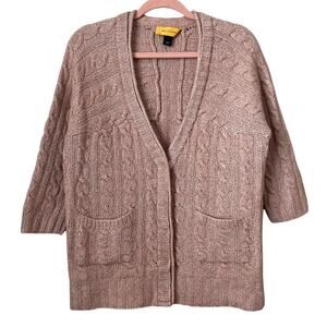 St.‎ John Cardigan Womens Large Wool Cable Knit Quiet Luxury Fisherman Sweater